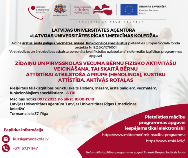 Aicina pieteikties neformālās izglītības programmas apguvei “Zīdaiņu un ...